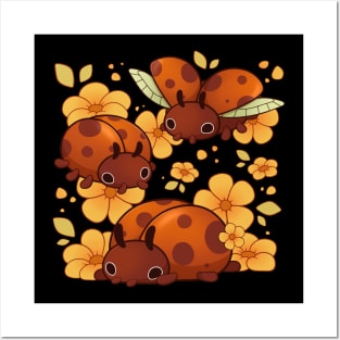 Ladybug friends with flowers Posters and Art